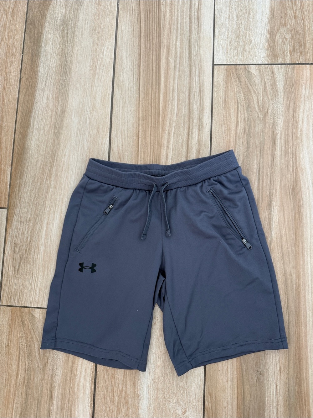 Under Armour Boys Gray Athletic Shorts with Black Logo